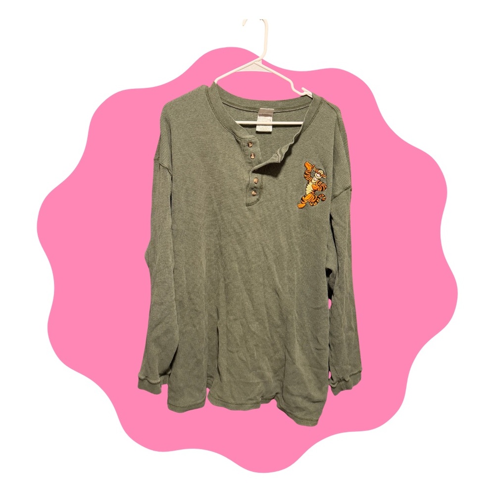 Disney Olive Long Sleeve Tee with Tigger Embroidery